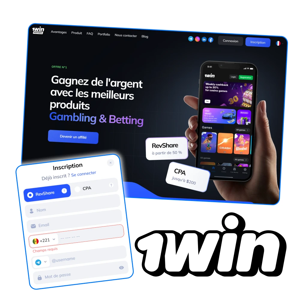 Rejoignez le programme d'affiliation 1win pour gagner de l'argent.