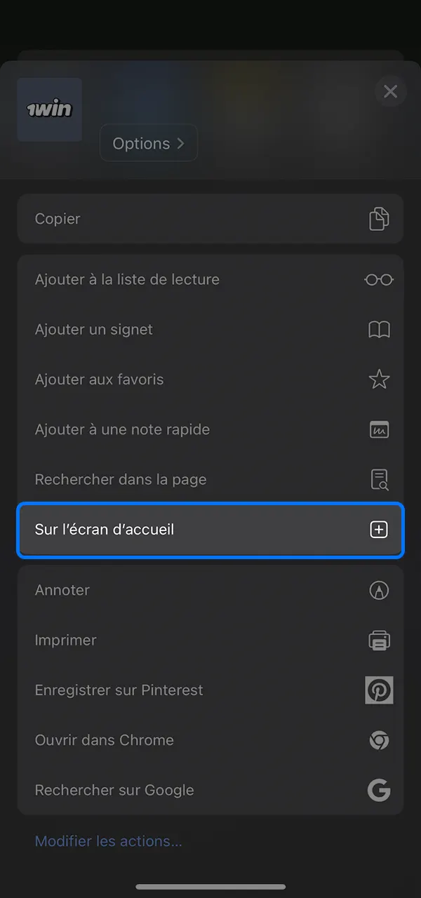 Ajoutez l'application 1win sur iOS et accédez plus rapidement au casino.
