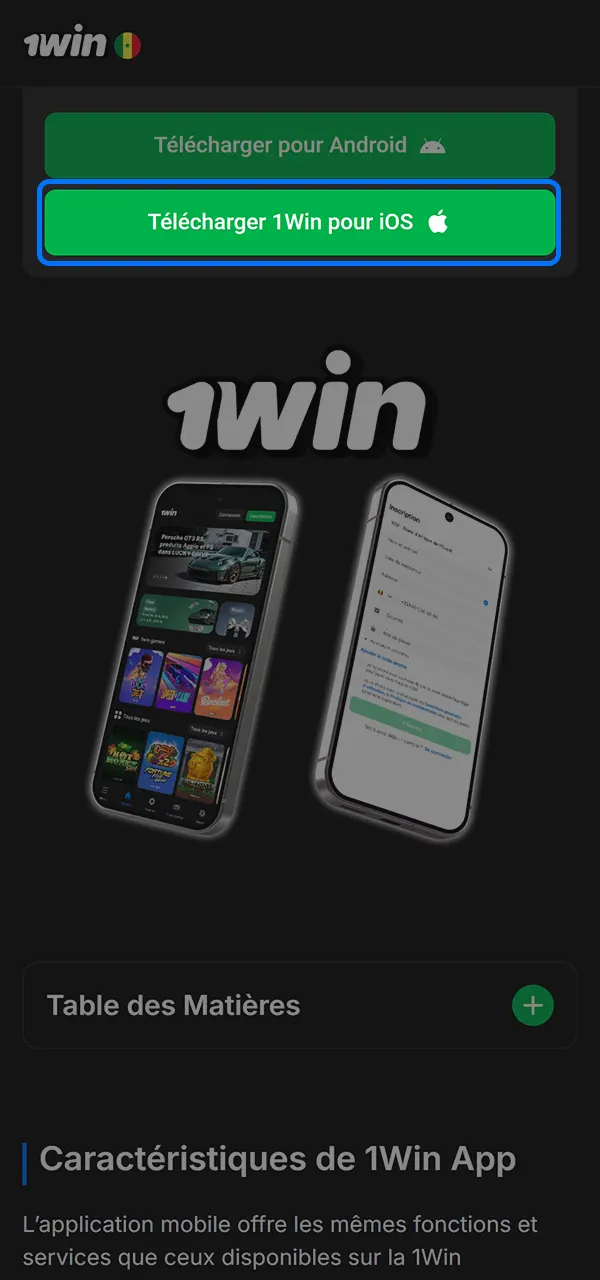 Cliquez sur le bouton pour installer rapidement l'application 1win sur iOS.