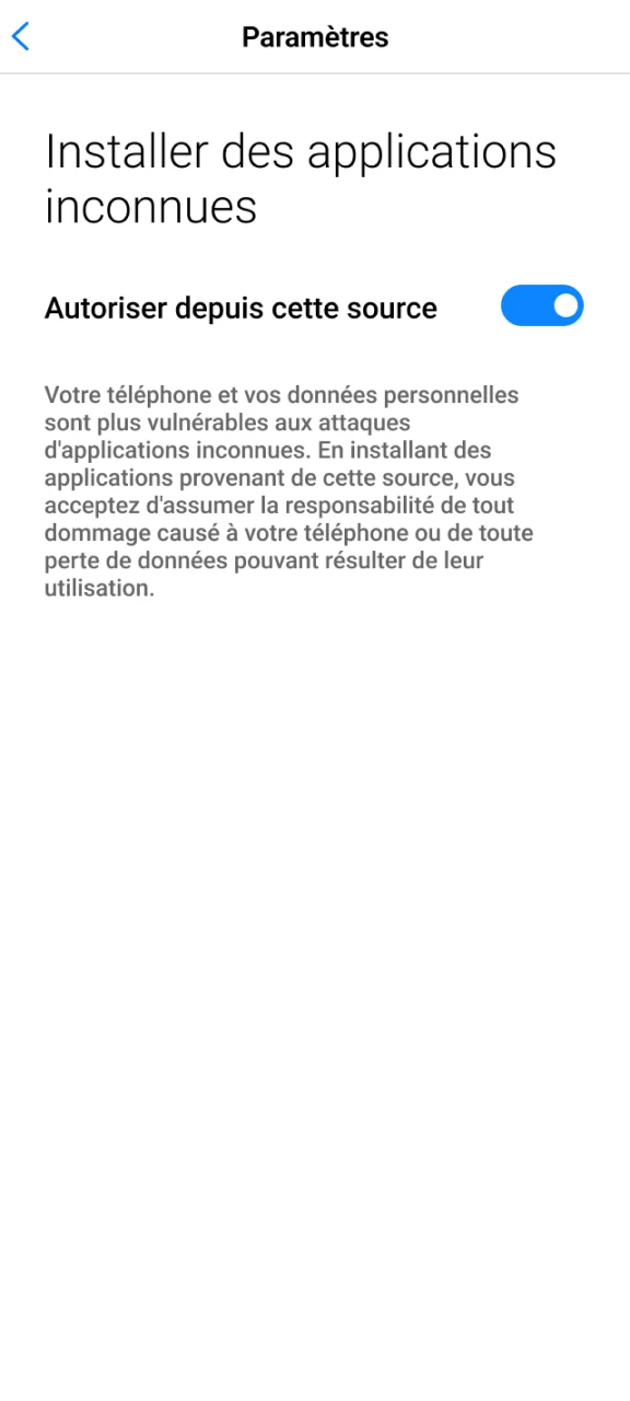 Autorisez l'installation à partir de sources inconnues pour obtenir l'application 1win.