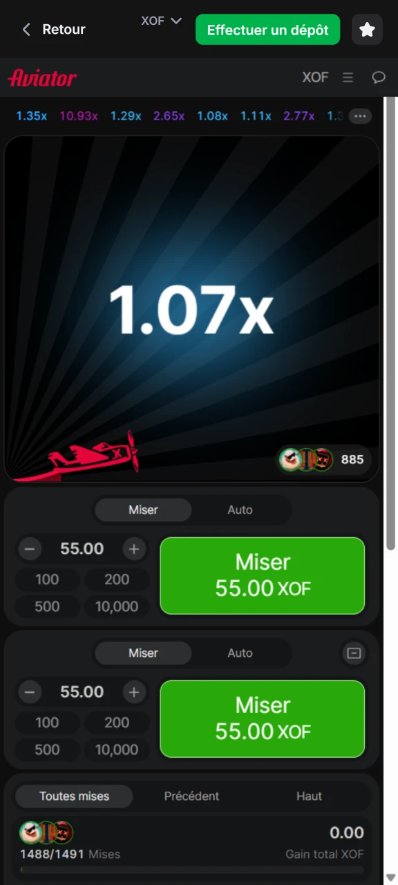 Ouvrez le jeu Aviator sur le site web 1win.