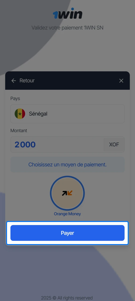 Complétez la transaction de dépôt sur 1win.