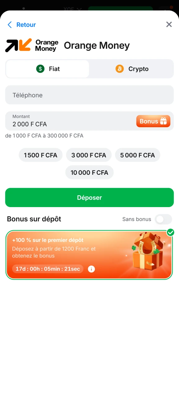 Effectuez votre premier dépôt sur 1win.