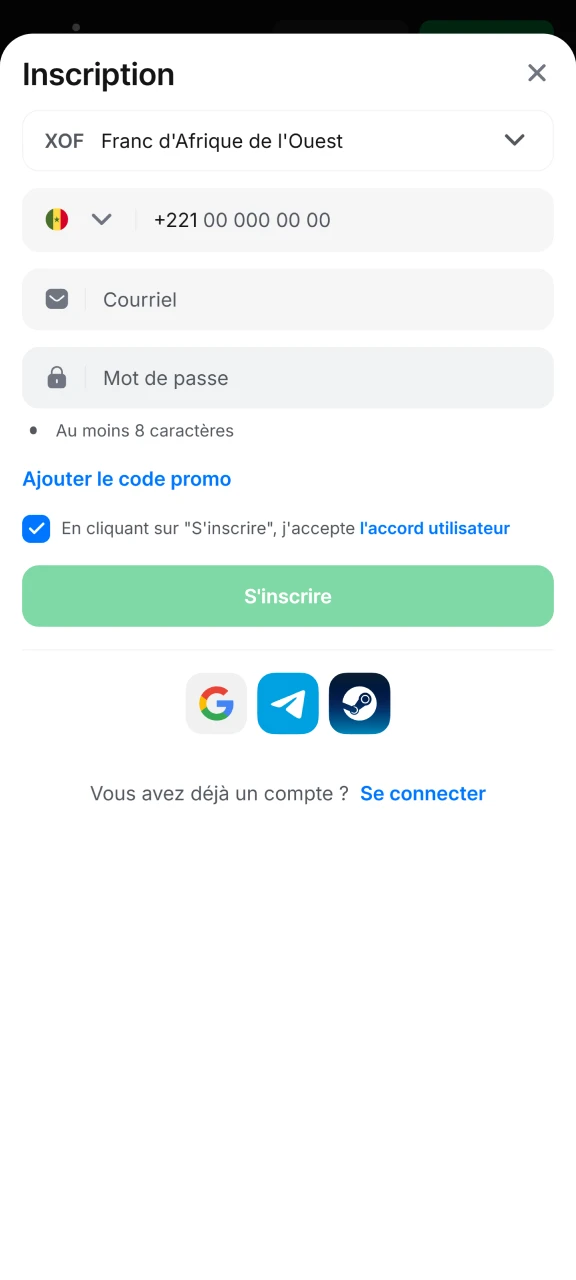 Inscrivez-vous sur 1win via votre téléphone, votre adresse e-mail ou les réseaux sociaux.