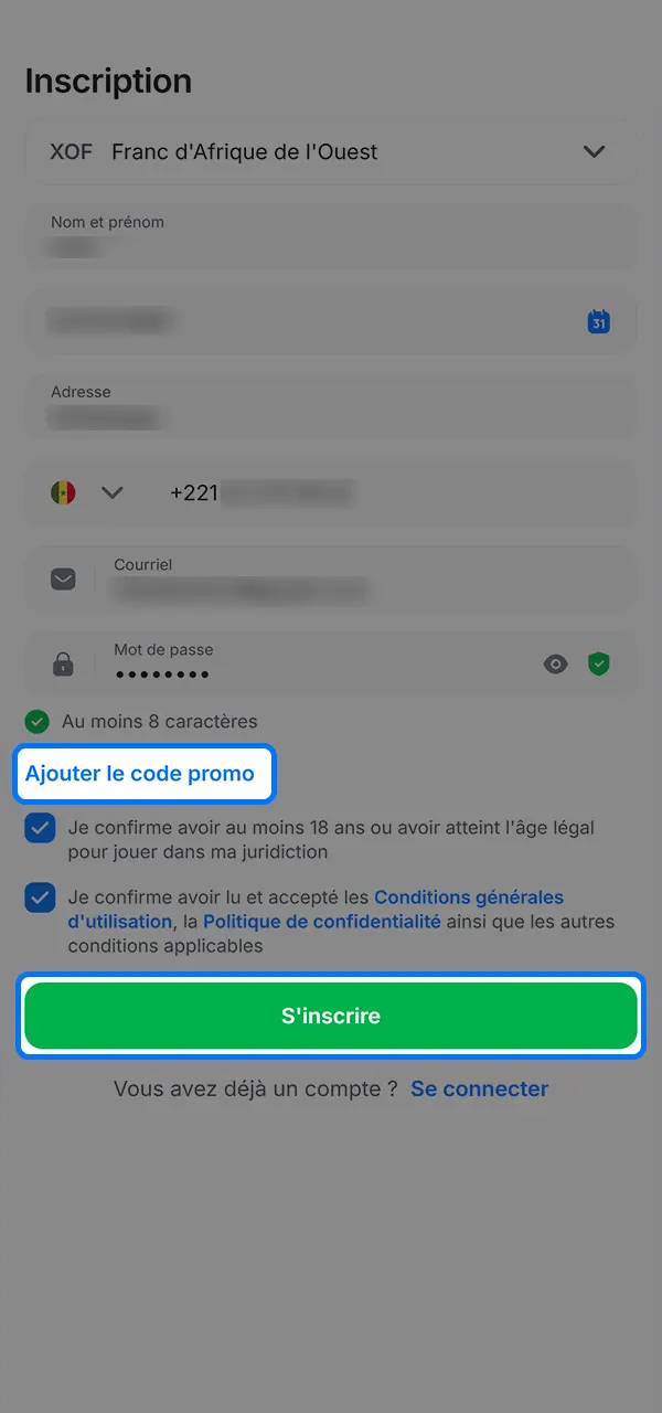 Activez le code promo et confirmez votre inscription au casino 1win.