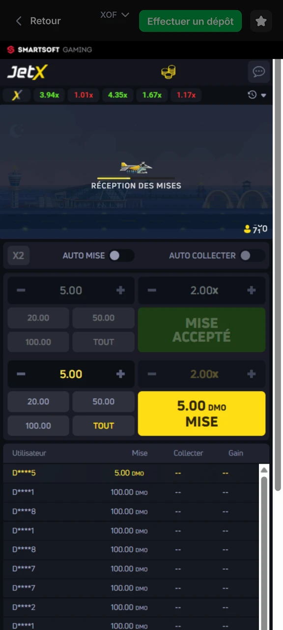 Attendez que le jeu JetX commence sur 1win.