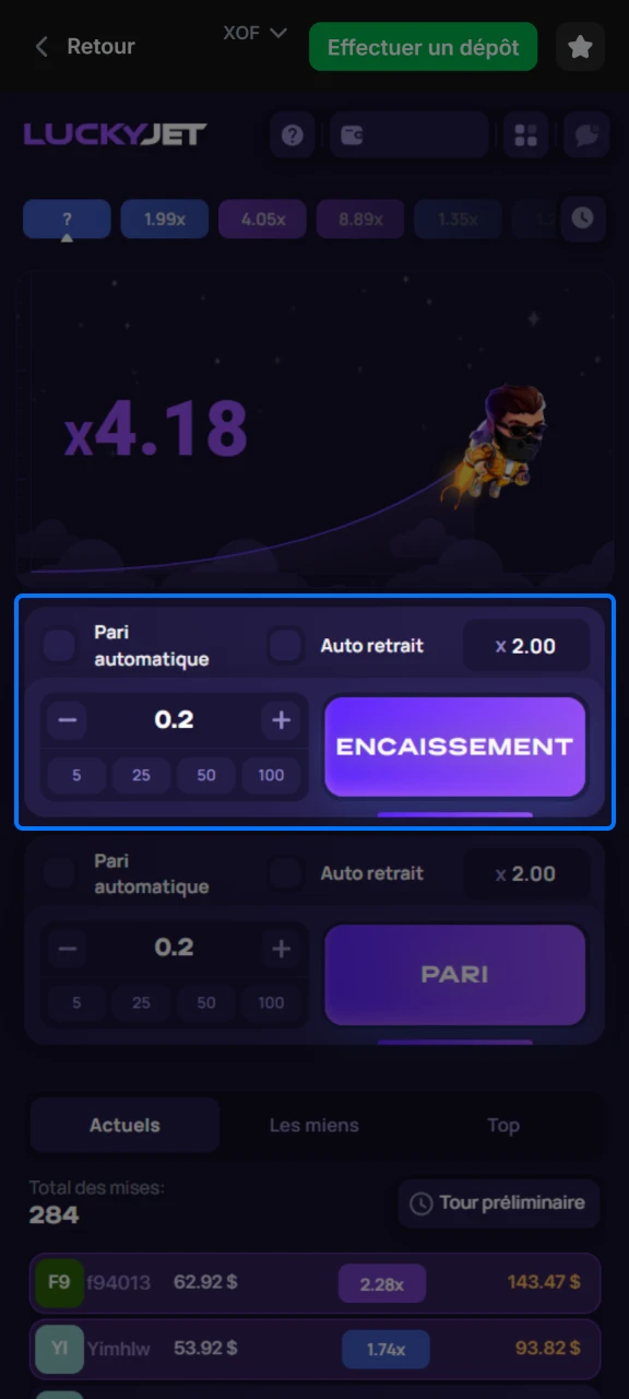 Encaisser vos gains Lucky Jet sur 1win.