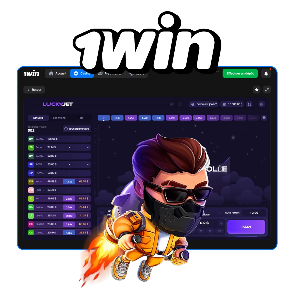 Amusez-vous bien en jouant au jeu Lucky Jet sur le casino 1win.